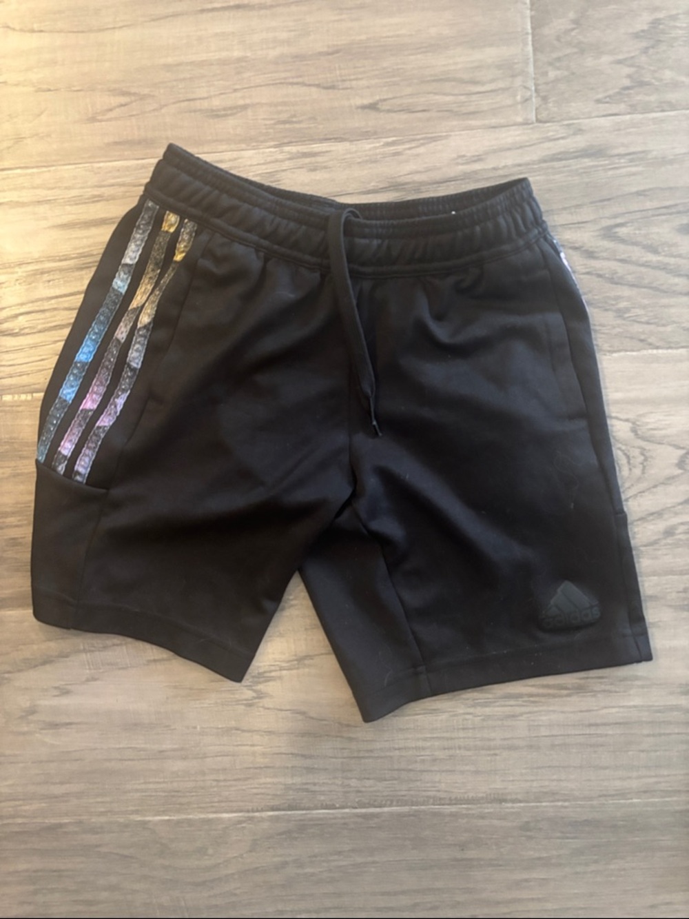 adidas Tiro Black Kids Shorts with Iridescent Side Stripes